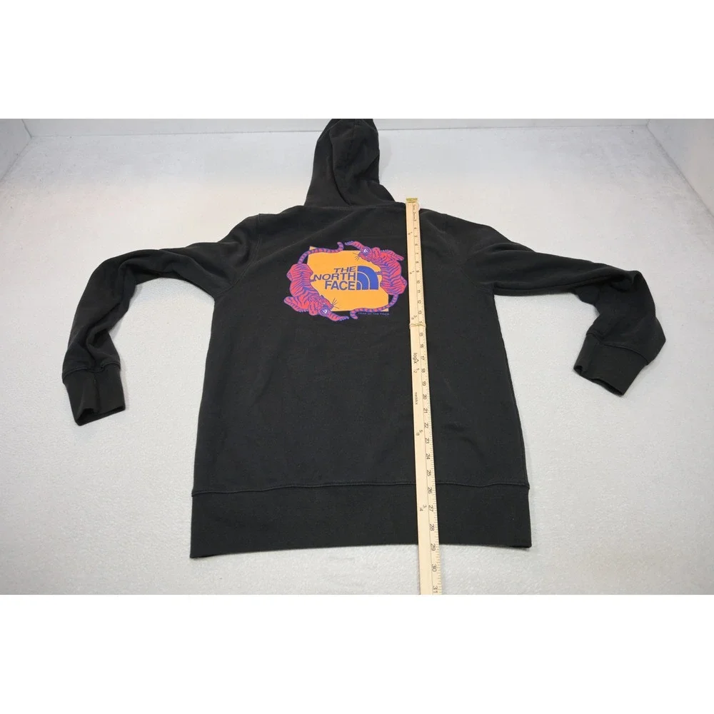 The North Face Hoodie Mens Medium Black Pullover Graphic Logo Fleece Excellent